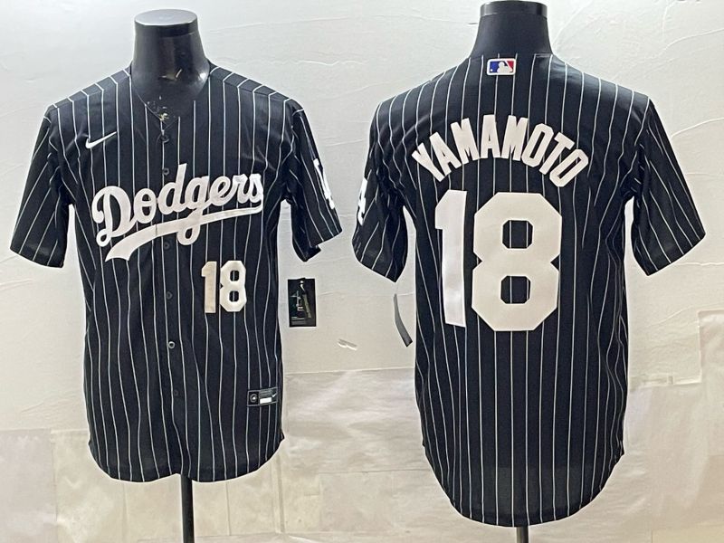 Men 2026 Nike Los Angeles Dodgers #18 Yamamoto Black stripe Game MLB Jersey 01->->